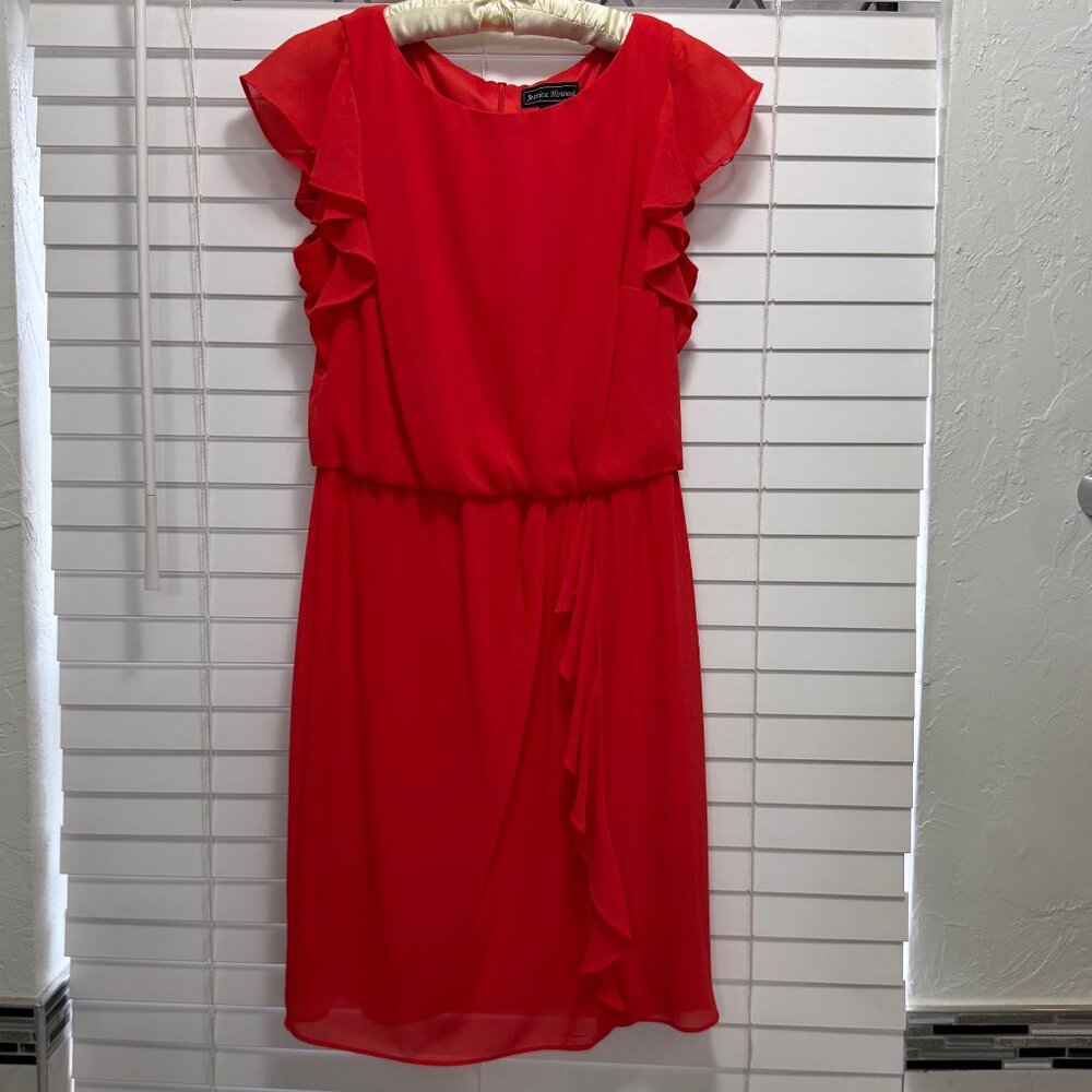 Jessica Howard Women's coral flutter sleeve blouson top dress; Size 10